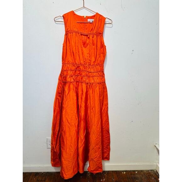 ROKSANDA x RTR Women's Orange Smocked Waist V-Neck Sleeveless Maxi Dress Size 4 - Picture 5 of 16